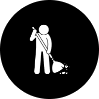 Icon of a person sweeping, representing commercial lot sweeping services for maintaining clean and professional appearances in industrial and retail spaces.
