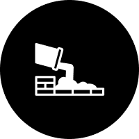 Icon depicting concrete pouring over pavement blocks, representing concrete services for industrial facilities and structural restoration.
