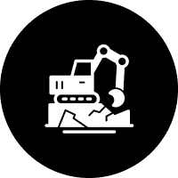 Excavator icon representing expert excavation services for site preparation and foundation work in industrial and commercial projects.