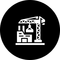 Construction crane icon representing site development services for commercial and industrial properties.