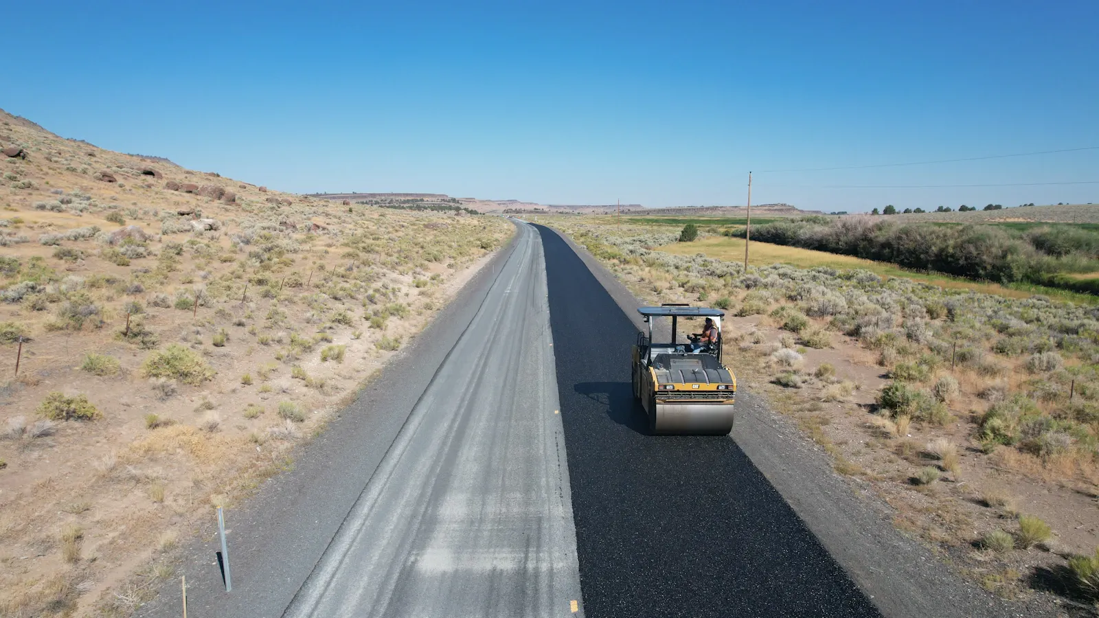 Highway being resurfaced with fresh asphalt